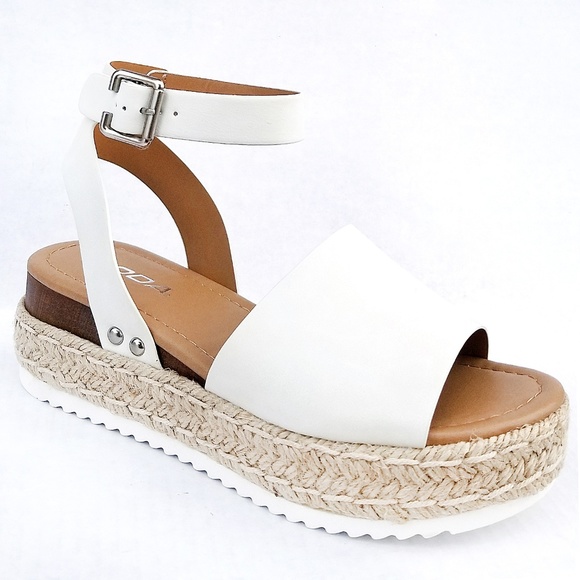 Soda Shoes - New Soda Off White Platform Espadrille Sandals